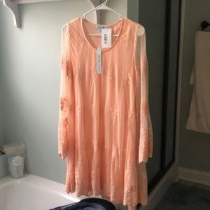She and Sky Peach Long Sleeve Dress